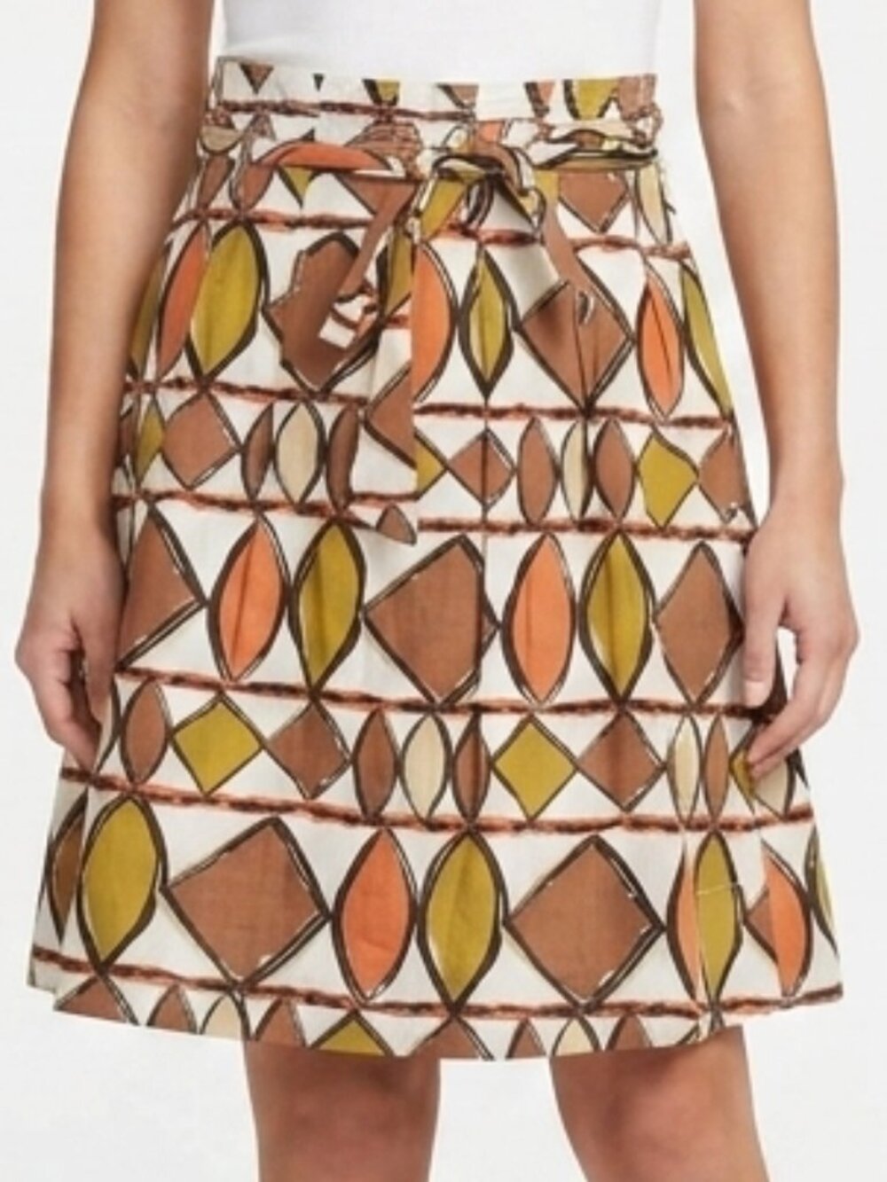 BCBG Cotton Print A Line Skirt w/Tie Belt- Sz. 2